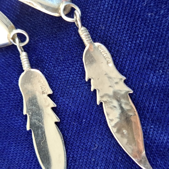 Vintage Native American Black Onyx Sterling Silver Feather Earrings - Picture 15 of 15